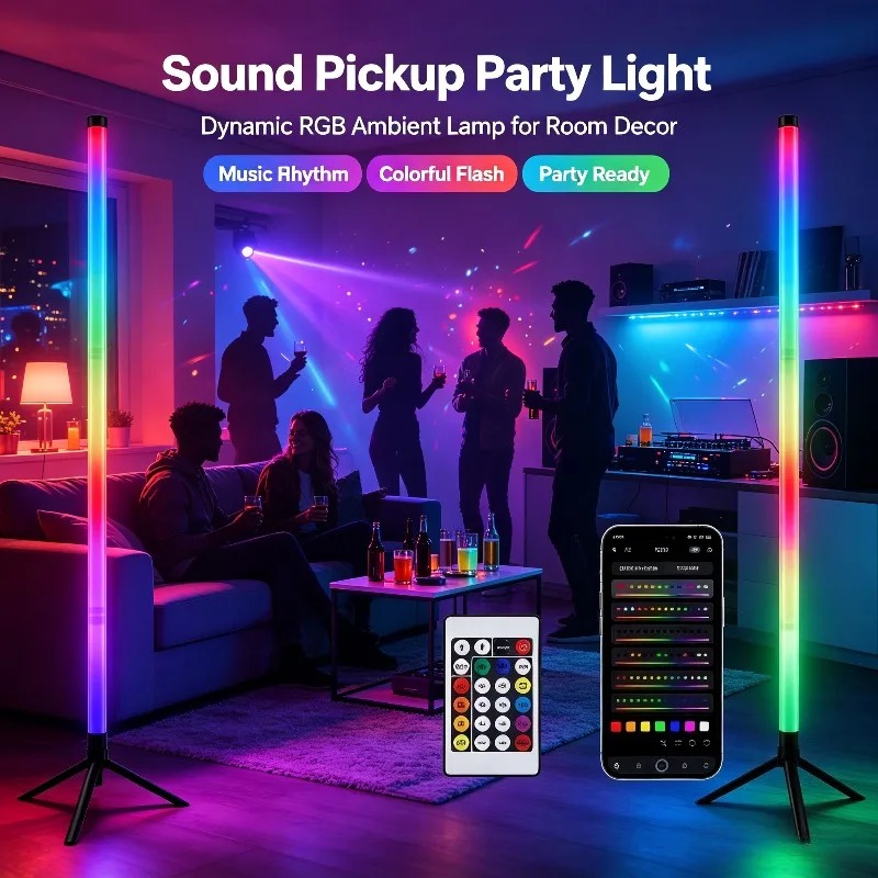Room Decor Lighting Lamp - 2PCS 120CM RGB Floor Lamp, Sound