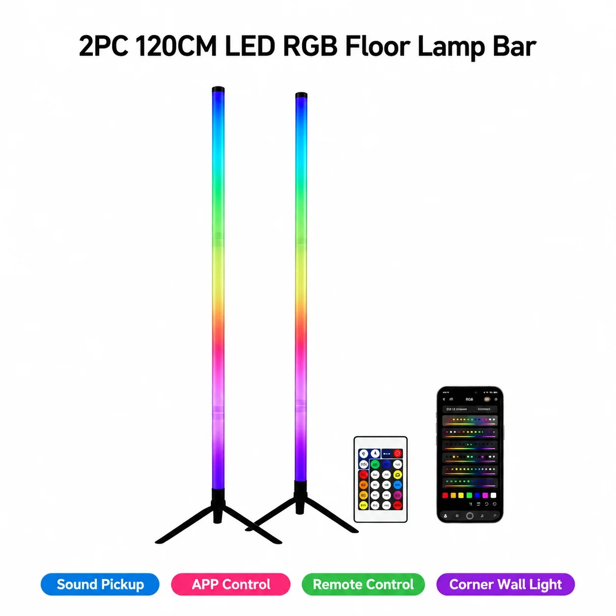 2 Pack RGB LED Corner Floor La - Room Decor Lighting Lamp ulasan dan harga