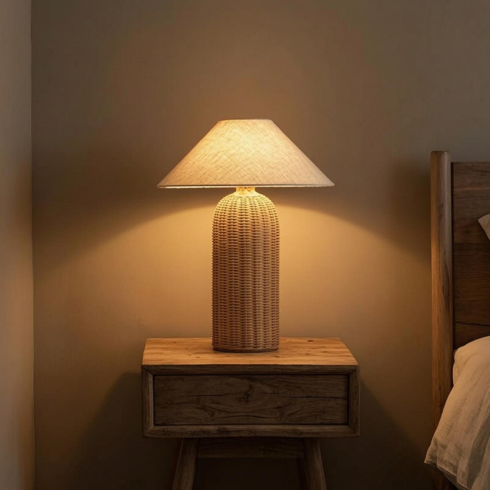 Bedside Lamp Rattan Base Fabri - Room Decor Lighting Lamp ulasan dan harga