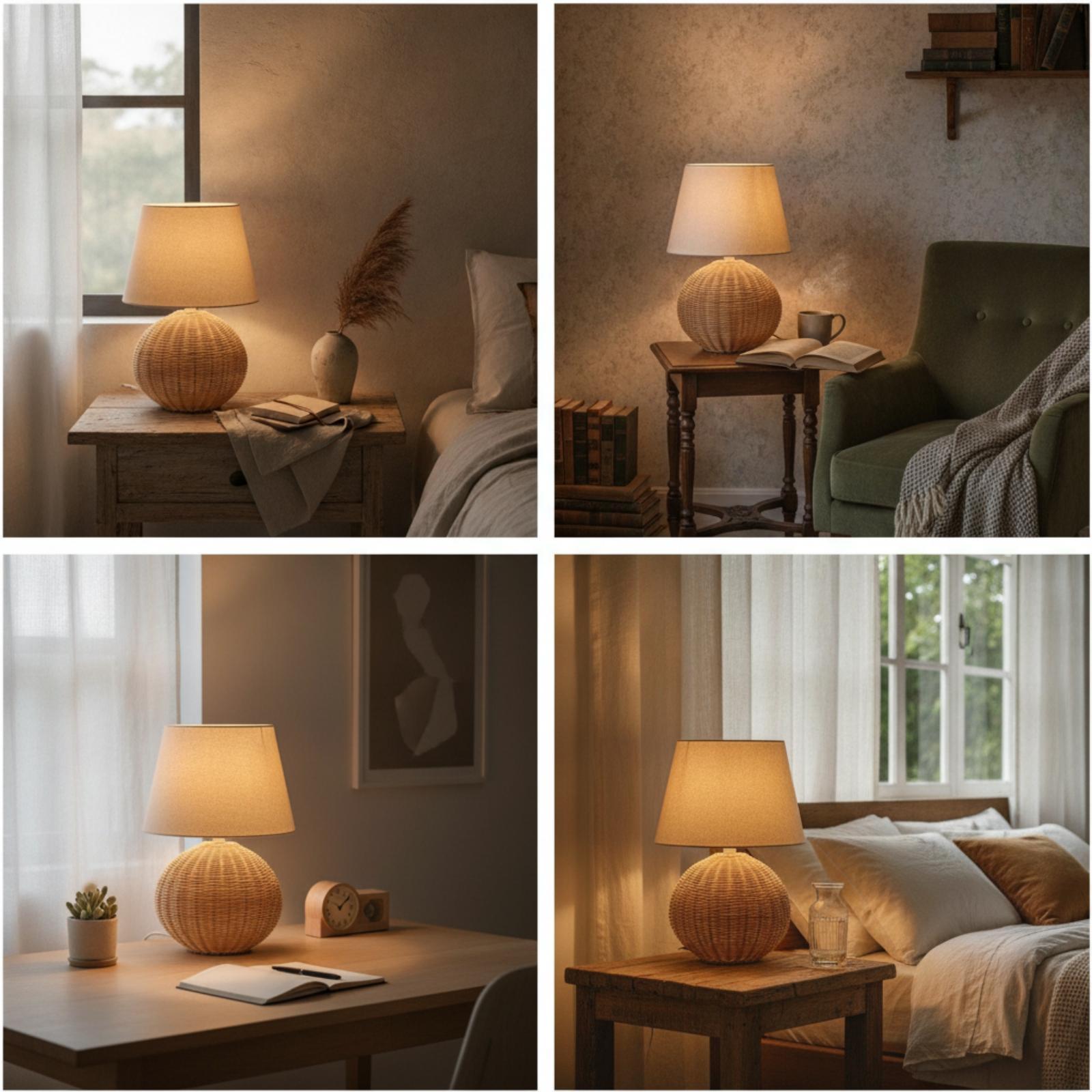 Bedside Lamp Rattan Base Fabri - Room Decor Lighting Lamp ulasan dan harga
