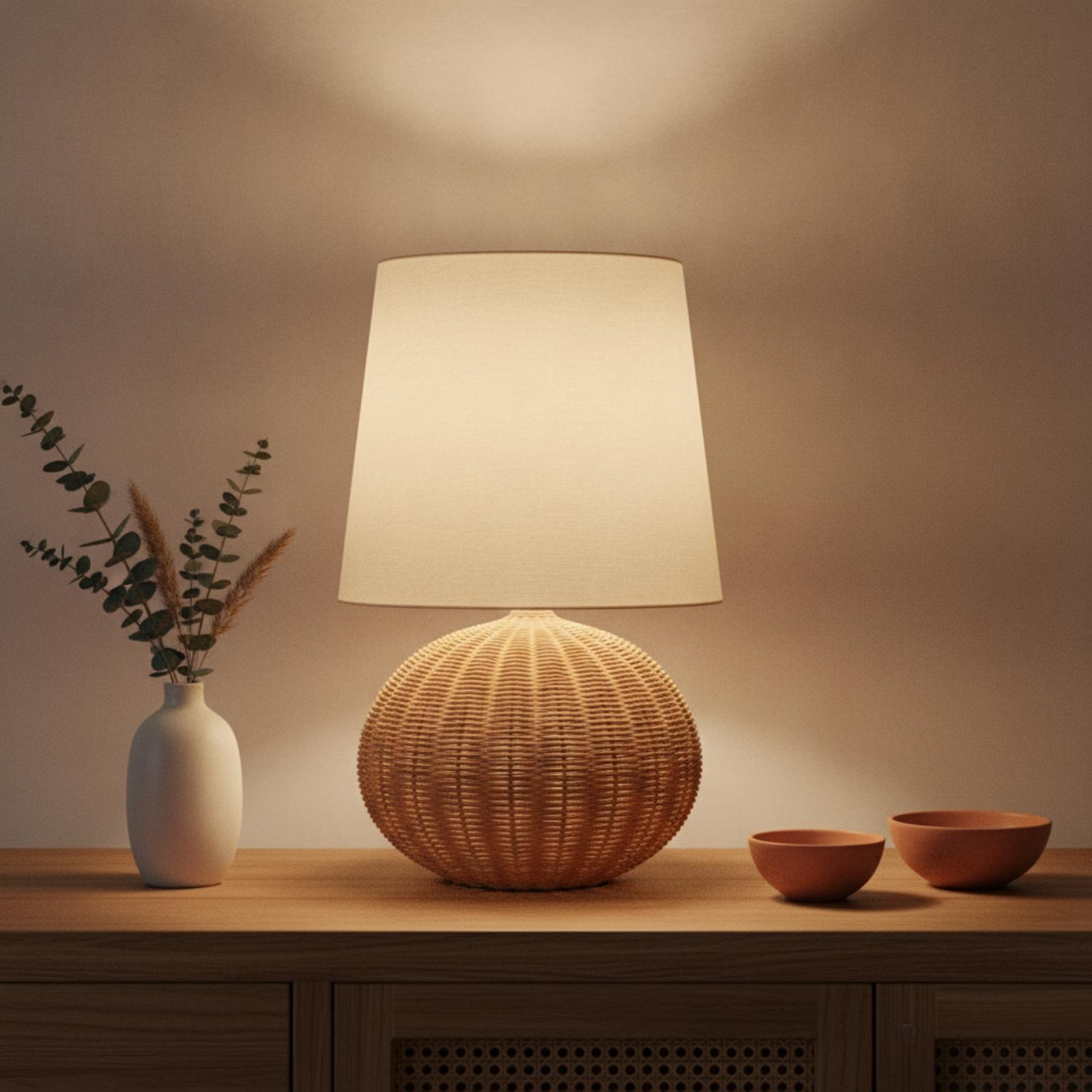 Bedside Lamp Rattan Base Fabri - Room Decor Lighting Lamp ulasan dan harga