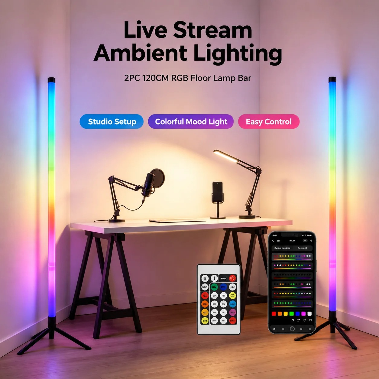 2PCS 120CM RGB Floor Lamp, Sou - Room Decor Lighting Lamp ulasan dan harga